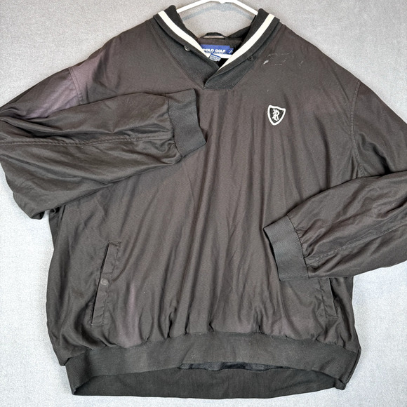 Polo Golf Ralph Lauren Windbreaker Mens XXL Black Pullover w/ Flaws - Picture 2 of 10